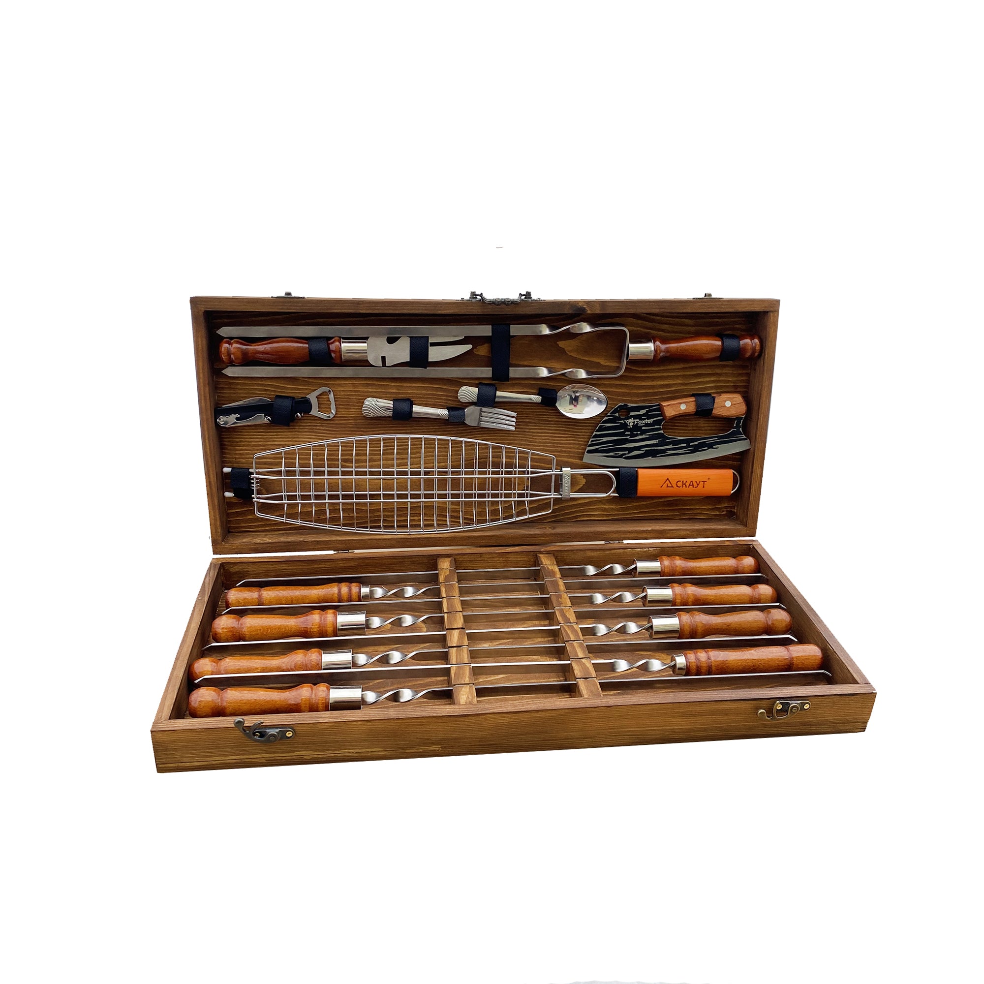 Prezentowy Zestaw do Szaszłyków w Drewnianym Etui