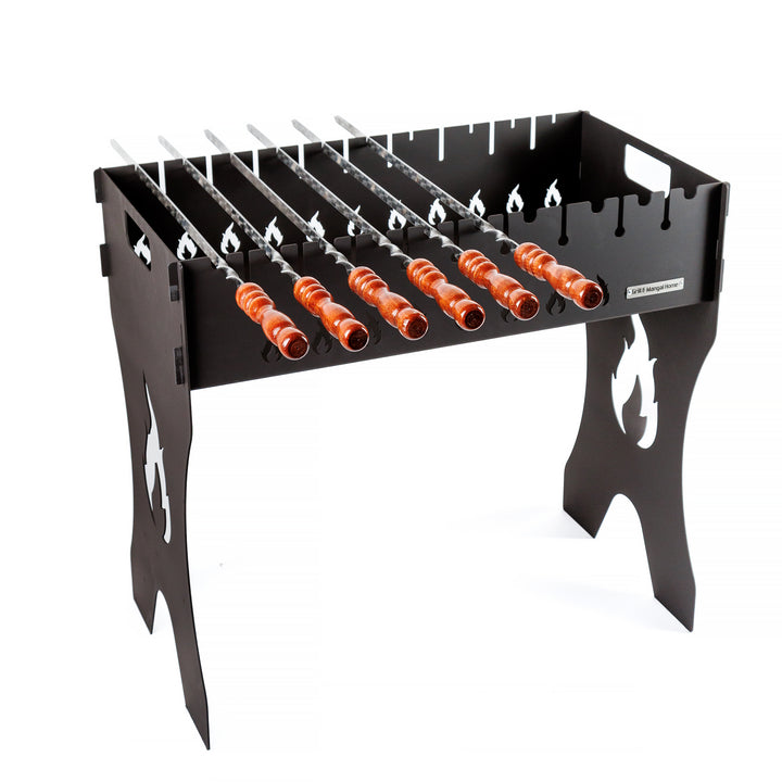 Foldable Grill-Mangal for 10 Skewers, 3 mm Steel + Case