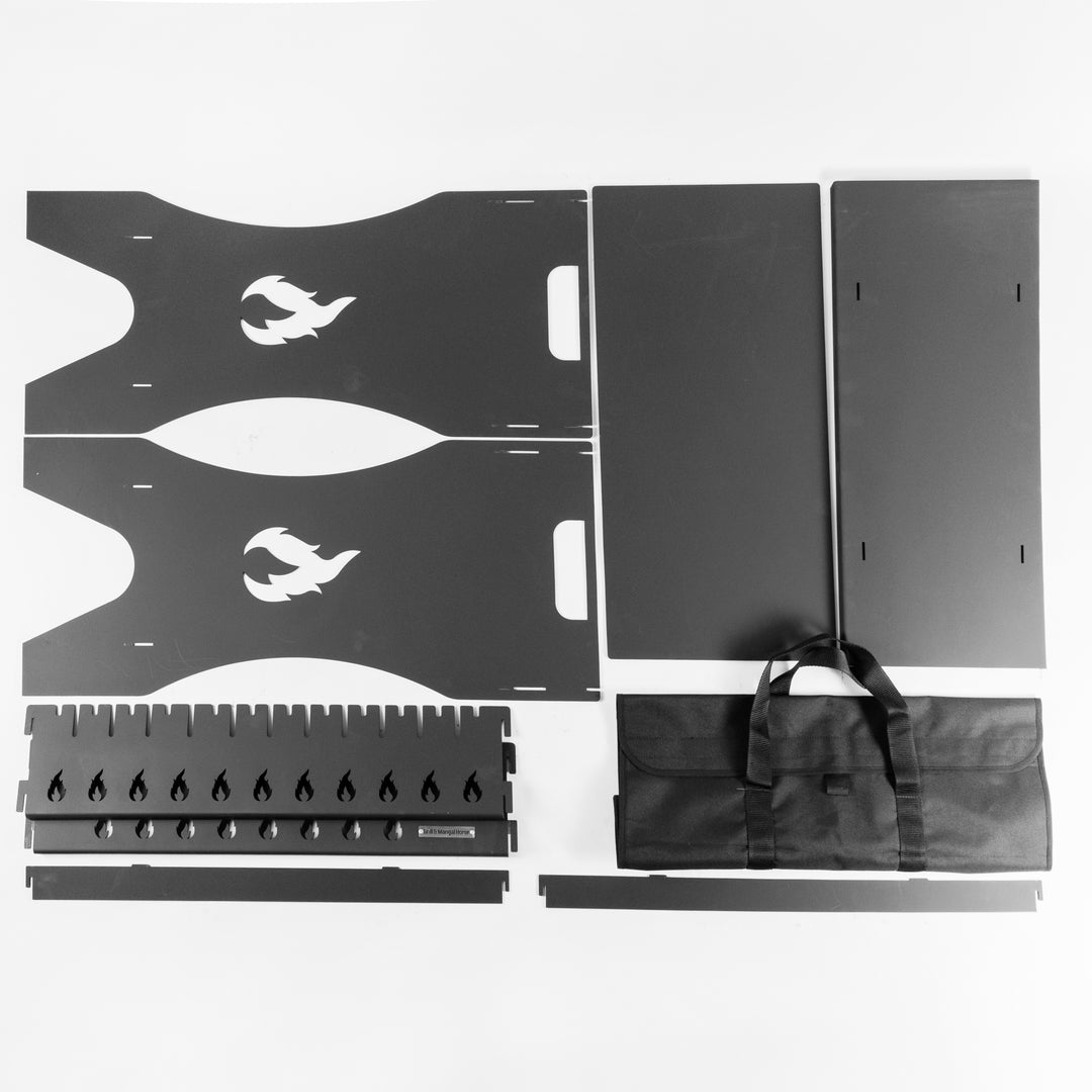 Grill-Mangal Foldable 3mm with 12 skewers and shelf + Case