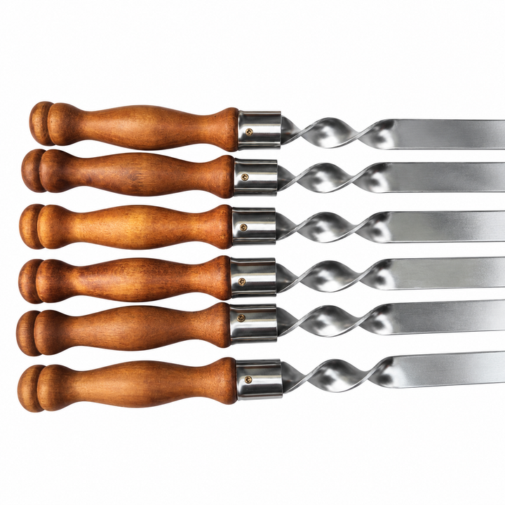 Spieß für Lula Kebab 71 cm – Breit 2 сm, Edelstahl, Holzgriff