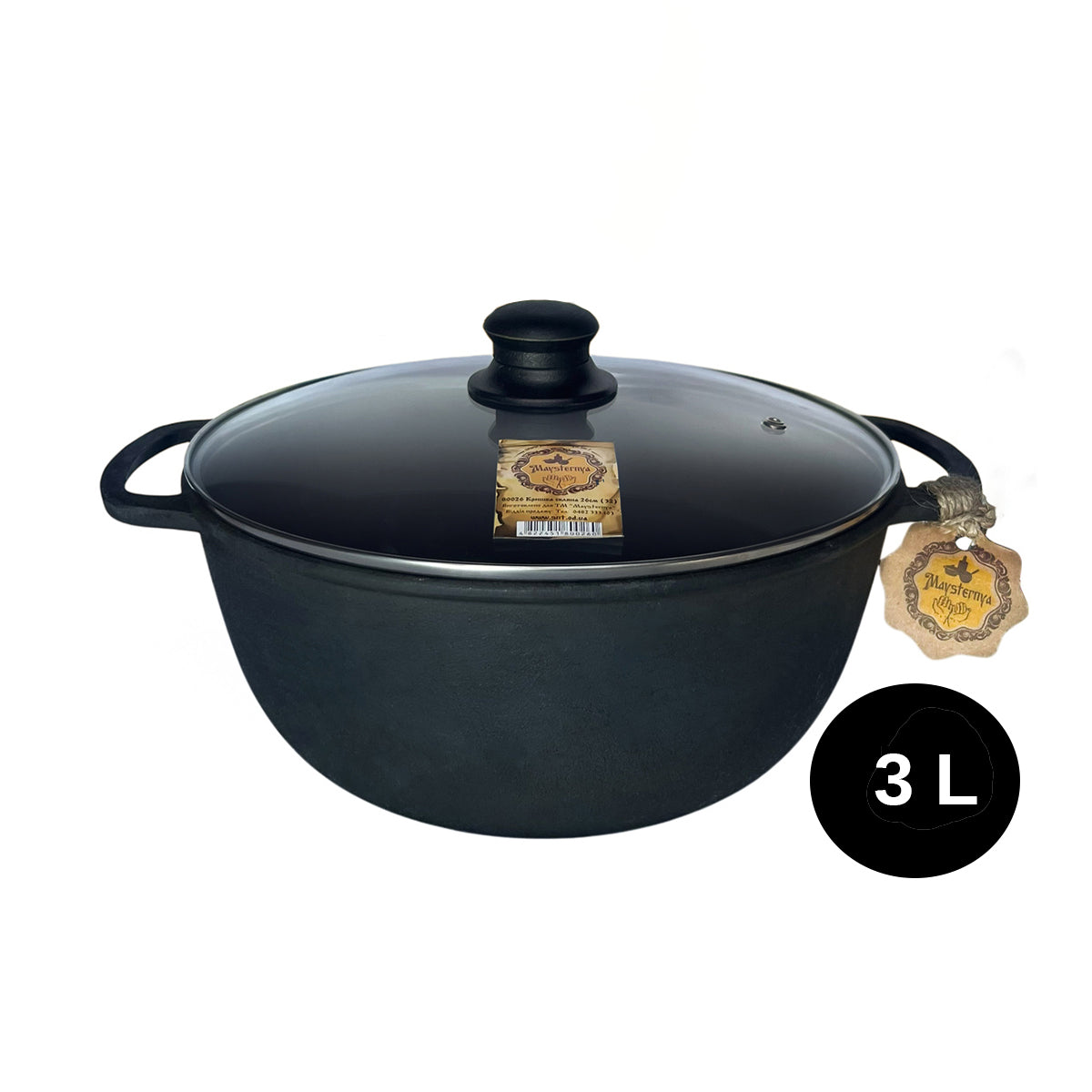 Kociołek Żeliwny Garnek 3L na Ognisko Grill ze Szklaną Pokrywką Solidny
