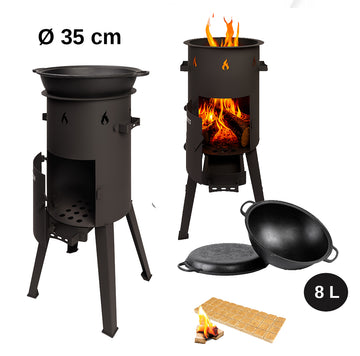 Piec Pod Kociołek Palenisko z Kociołkiem Kazan 8 L z Pokrywą Patelnią