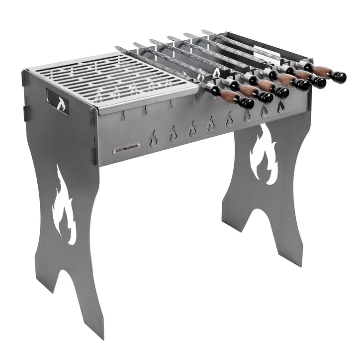Folding Grill-Mangal for 10 Skewers, 3 mm Steel. Portable Camping Grill
