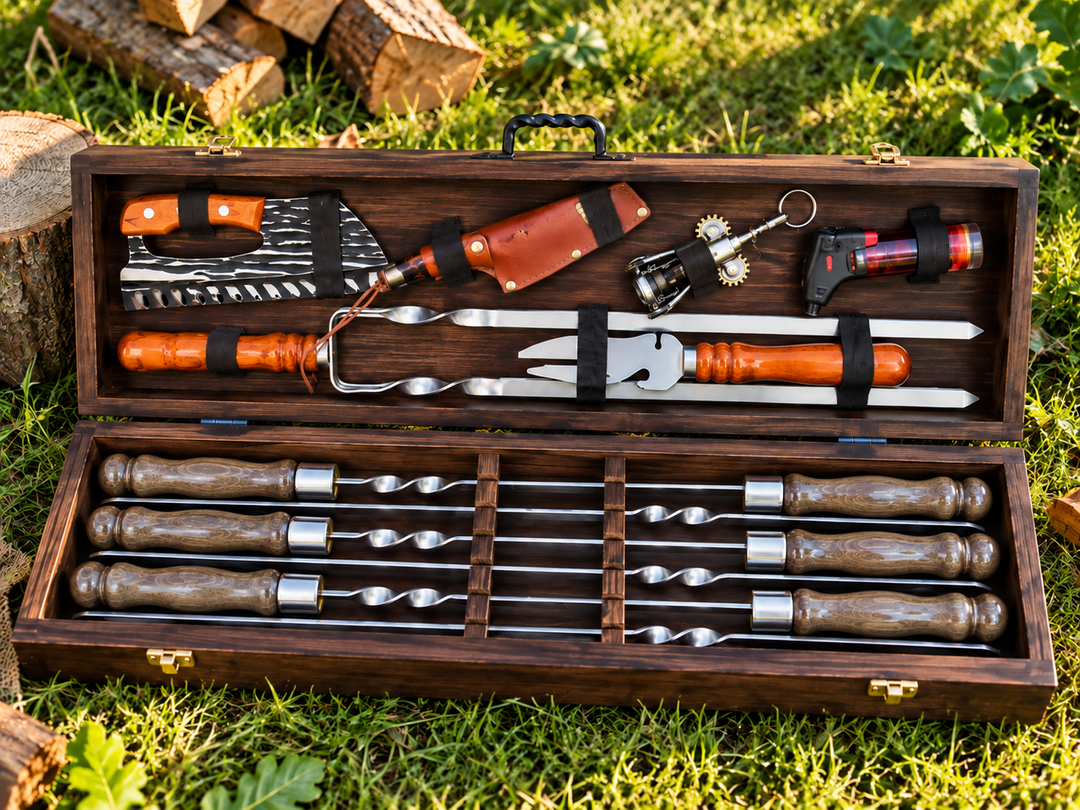 Premium-Grillset – Holzkoffer, Grillspieße und Zubehör №4