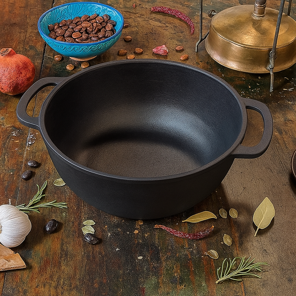 Kociołek Żeliwny Stojący Garnek 5L na Ognisko Grill ze Szklaną Pokrywką