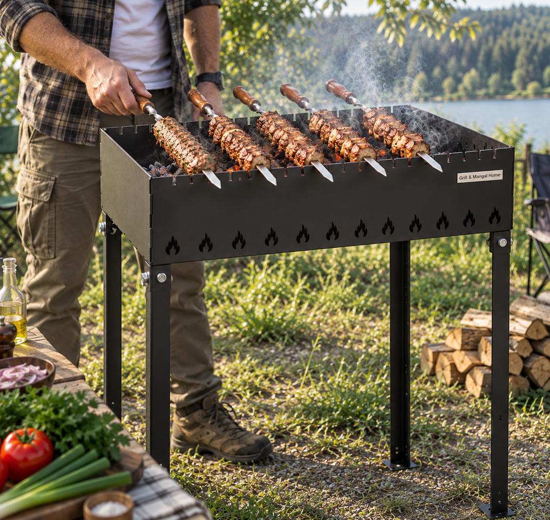 Spieß für Lula Kebab 71 cm – Breit 2 сm, Edelstahl, Holzgriff