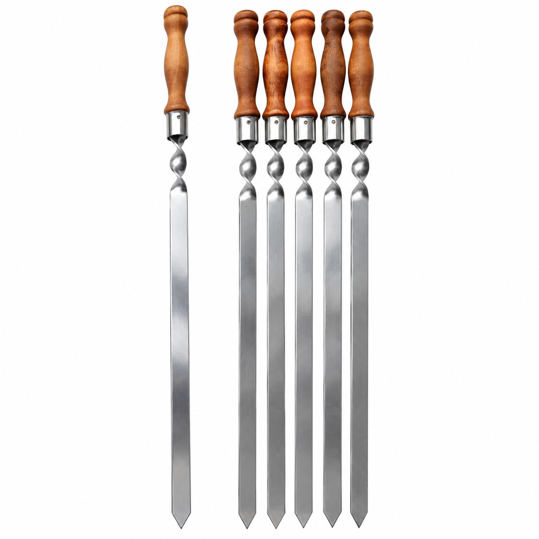 Spieß für Lula Kebab 71 cm – Breit 2 сm, Edelstahl, Holzgriff