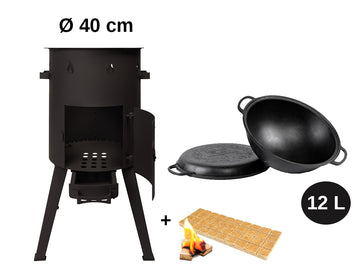 Ofen für Kessel + 12-Liter-Gusseisentopf + Deckel–Grillpfanne