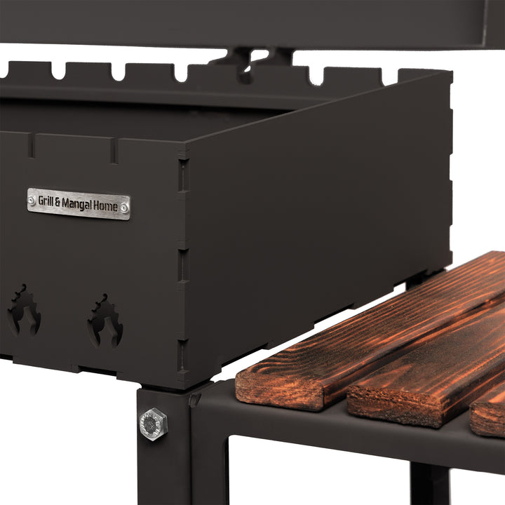 Stationary Charcoal Grill on Wheels with Lid for 12 Skewers - 5mm Steel