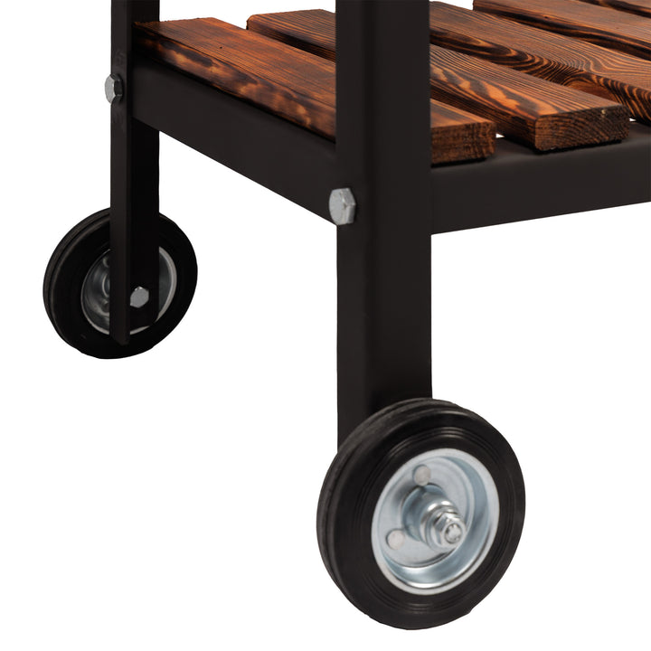 Stationary Charcoal Grill on Wheels with Lid for 12 Skewers - 5mm Steel