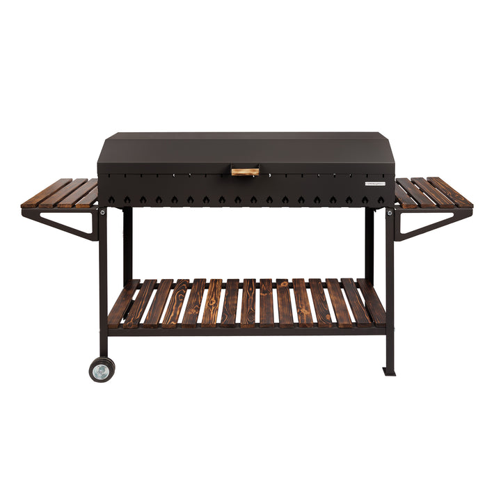 Stationärer Mangal auf Rädern für 18 Spieße mit Deckel – 5 mm Stahl!