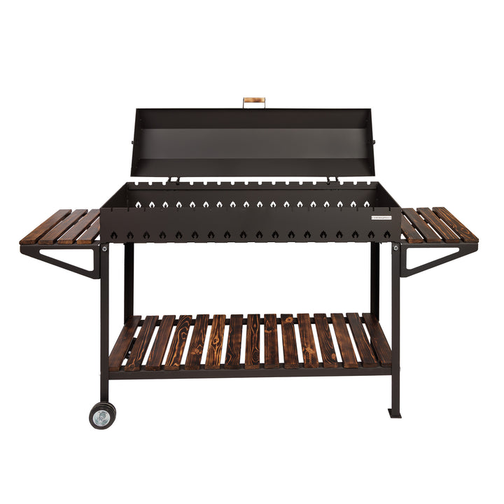 Stationärer Mangal auf Rädern für 18 Spieße mit Deckel – 5 mm Stahl!