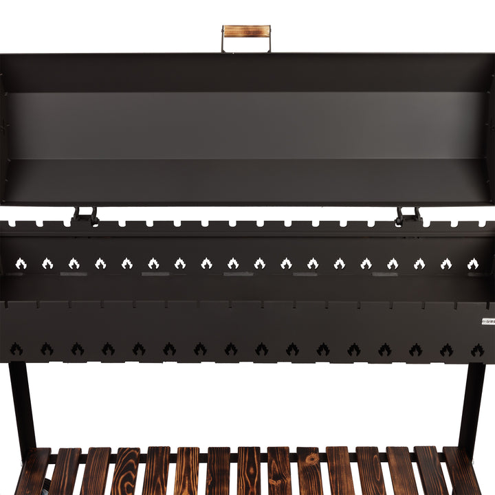 Stationärer Mangal auf Rädern für 18 Spieße mit Deckel – 5 mm Stahl!
