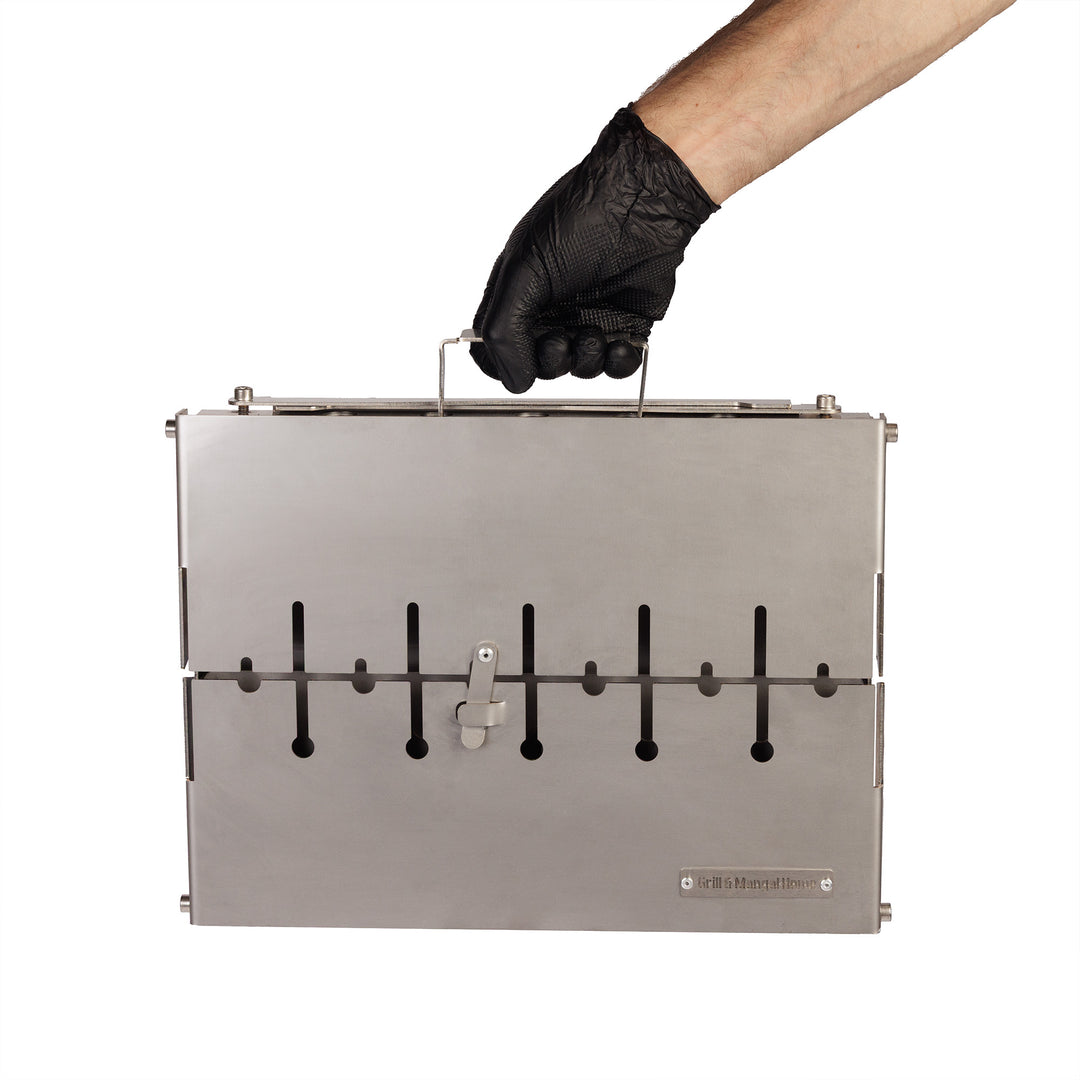 3 mm stainless steel suitcase grill for 6 skewers